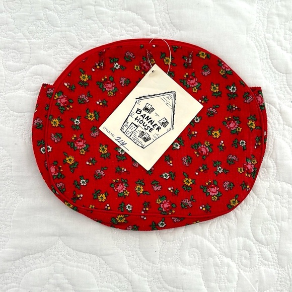 Vintage Banner House Red Purse Cover 70s 80s Wooden Handle Clutch Handbag NWT - Picture 1 of 3